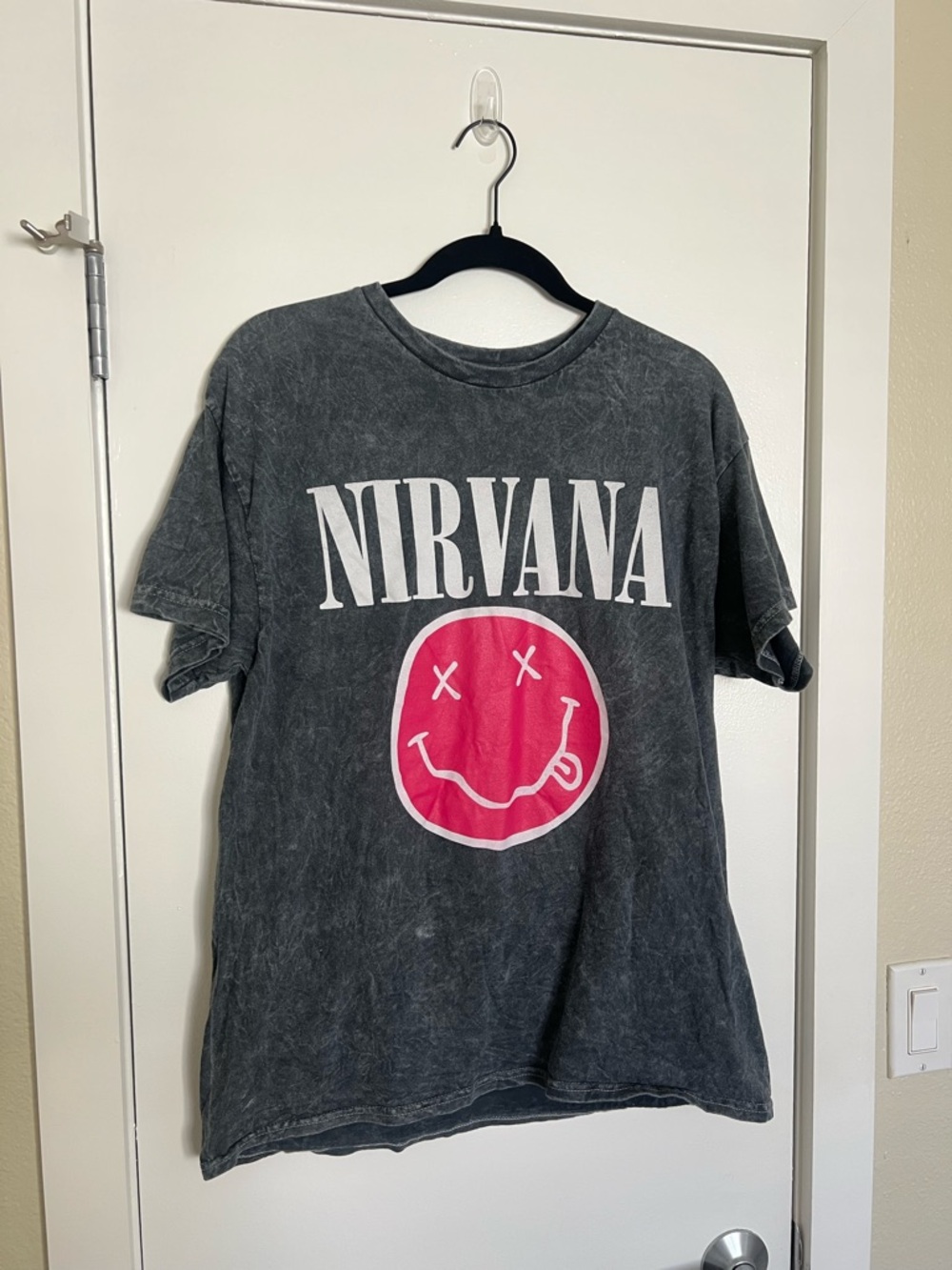 NIRVANA Gray Smiley Logo Crewneck Tee
